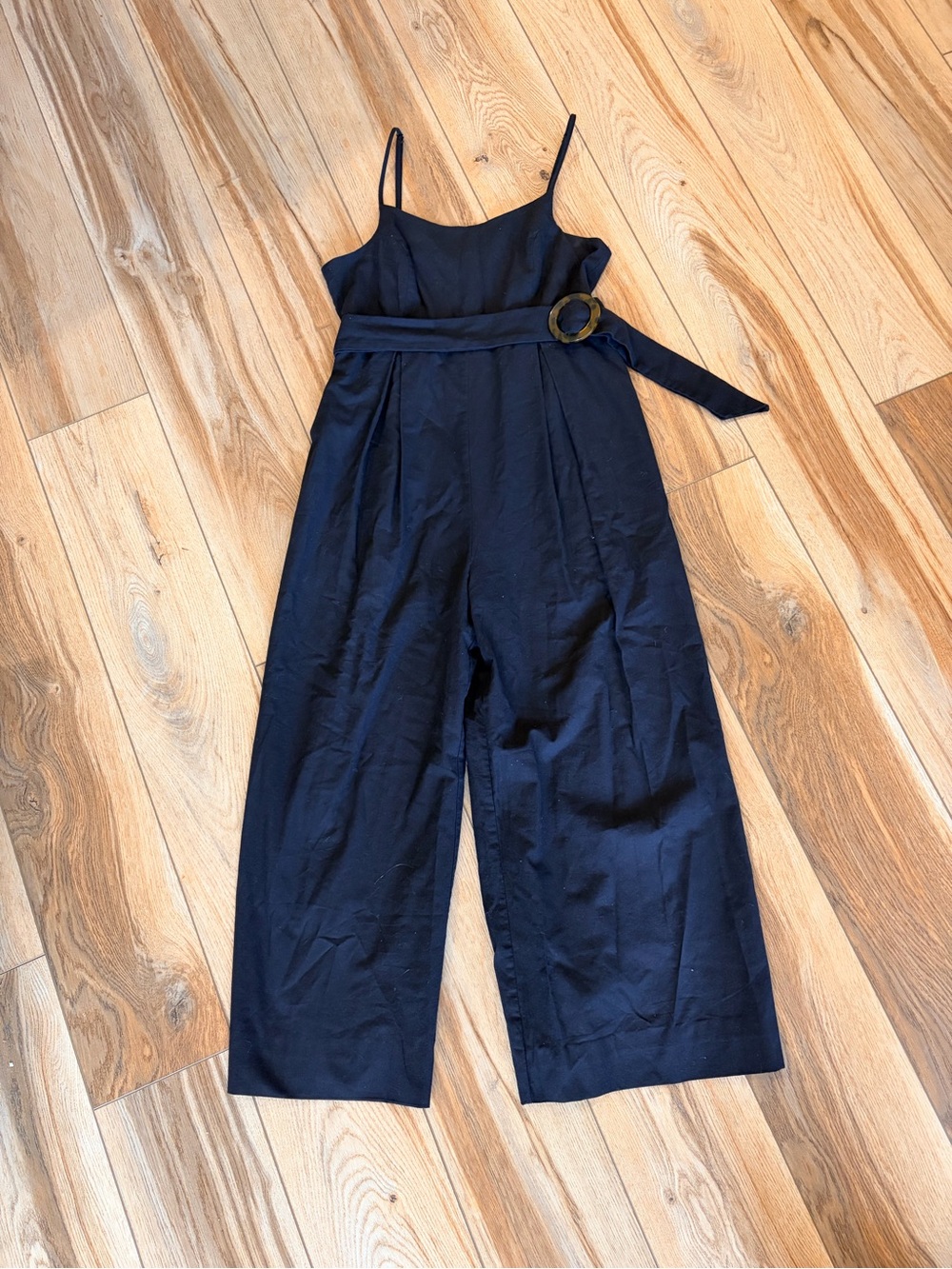 FAVLUX Black Sleeveless Wide-Leg Jumpsuit with Buckle Belt